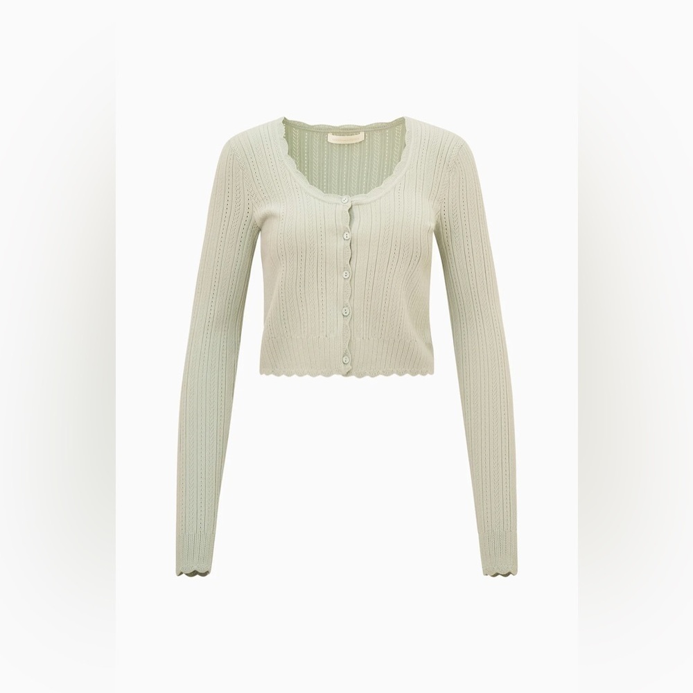 NWT LoveShackFancy Martti Stretch Pointelle Cardigan Eau De Nil Green | S - Picture 4 of 11